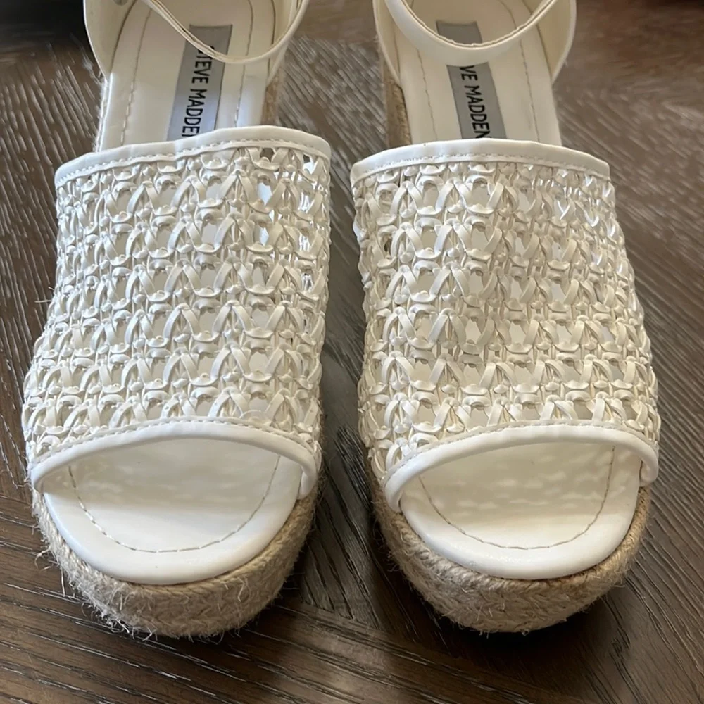 Steve Madden Joni espadrille white wedge platform sandals heels Size 8.5
